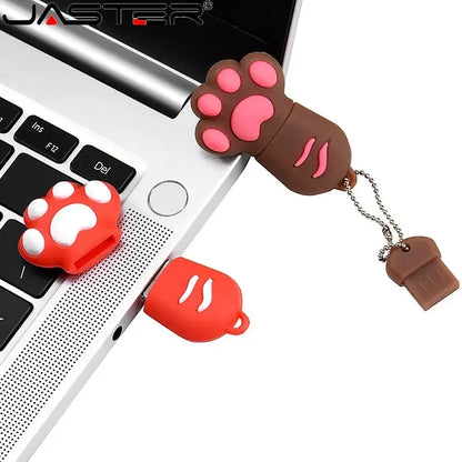 Cartoon Cat Paw Pen Drive 64GB Free Key Chain Pendrive 32GB Red USB Flash Drive 16GB 8GB 4GB Cute High-speed Memory Stick 128GB - MyLootWare