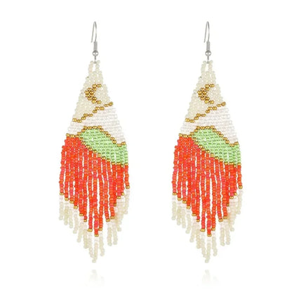 Rice bead earrings Tassel landscape View Moon