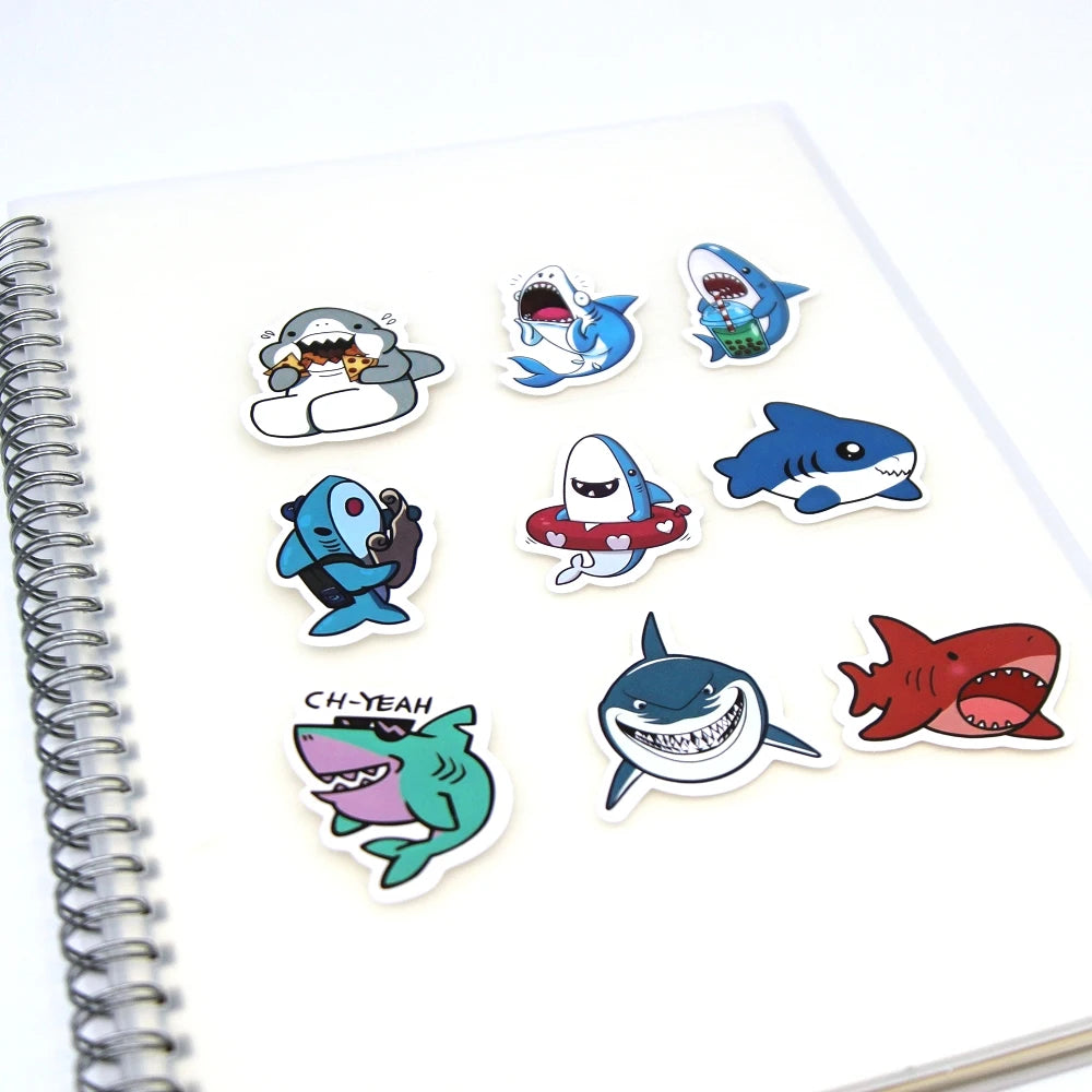 10/100p Sharks Ocean Fish Kawaii Stickers Toys Cute Cartoon Decals For Kids DIY Laptop Scrapbook Stationery Fridge Funny Sticker - MyLootWare