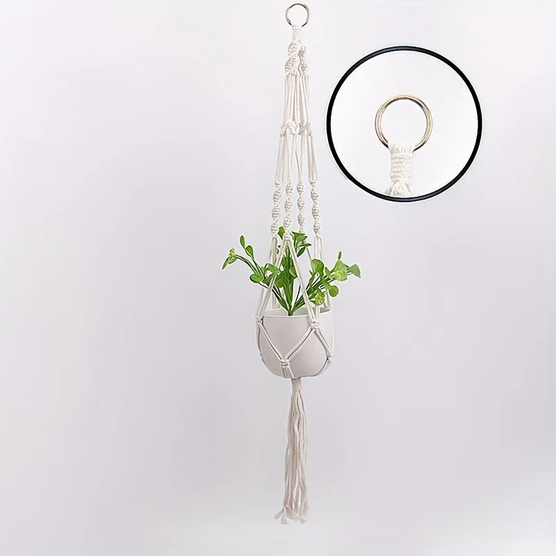 1PC Flower Pot Net Bag Plant Greening Hanging Basket Hanger Cotton Hemp Rope Handmade Cotton Rope Braided Sling - MyLootWare