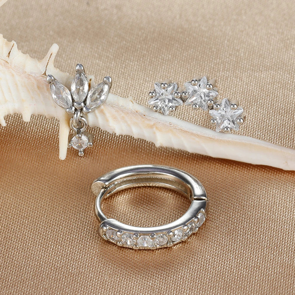 3PCS Stainless Steel Huggies Star Hoop Earrings Set for Women Trendy Zircon Pendant Gold Color Statement Piercing Jewelry Aretes - MyLootWare