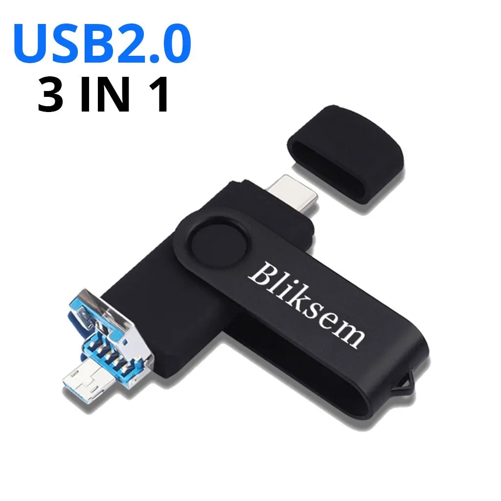 Bliksem 3IN1 Pendrive 64GB TYPE C Memory Stick OTG 64GB 2.0 for PC Mobile Phone Metal USB Flash Drive Pen Drive 64GB USB OTG - MyLootWare