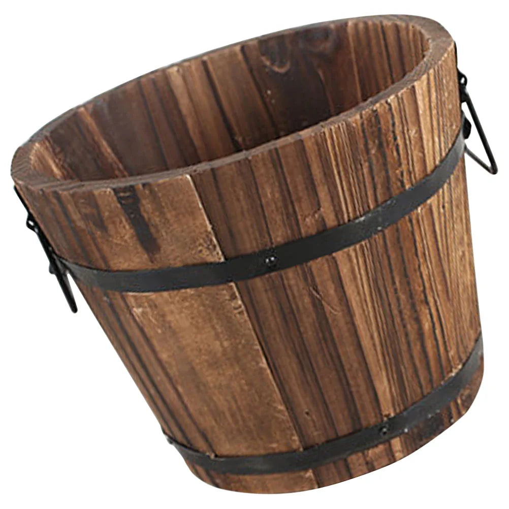 Wooden Flower Bucket Decorative Rustic Flower Pot
