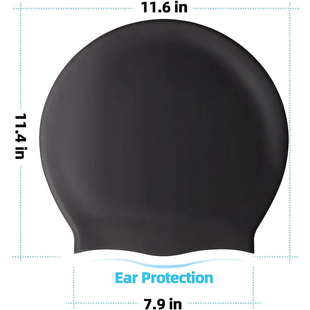 Extra large silicone swimming cap with long hair