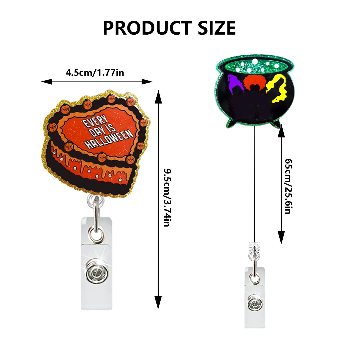 Acrylic Glitter Halloween Ghost Pumpkin Cat Retractable Badge Reel Rotating ID Badge Holder Crocodile Clip For Doctor And Nurse - MyLootWare