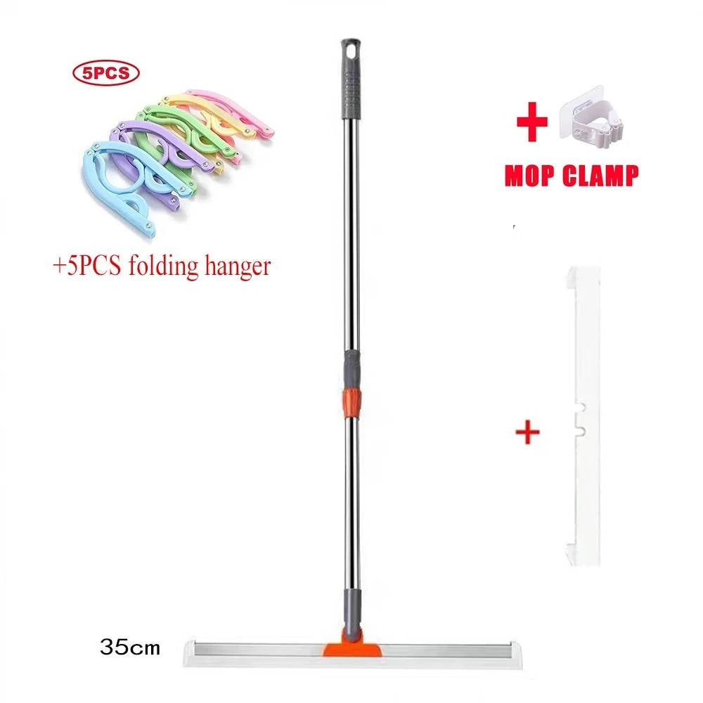 مكشطة أرضيات من السيليكون بمقبض طويل قابل للسحب، وفرشاة أرضيات تمتص الماء، وشريط تنظيف زجاج النوافذ متعدد الوظائف