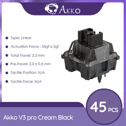 Akko V3 pro Cream Black Switches 5 Pin 55gf Linear Switch with Stable Dustproof Stem For Mx Mechanical Keyboard (45 pcs) - MyLootWare
