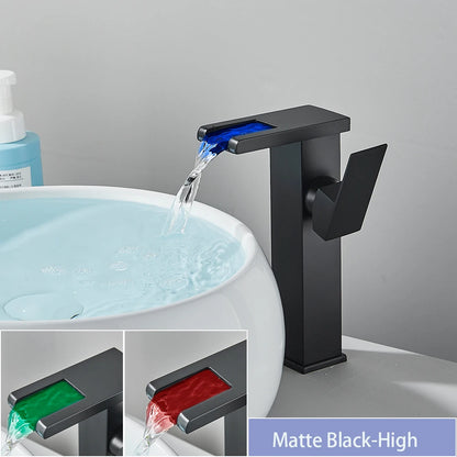 LED Bathroom Sink Faucet Brass Waterfall Faucet