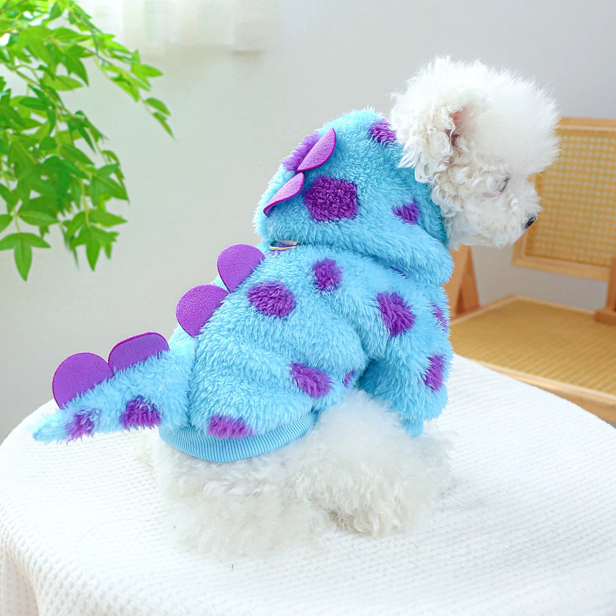 1PC Pet Clothing Dog Cat Autumn and Winter Thickened Warm Blue Dinosaur Hooded Coat With Drawstring Buckle For Small Medium Dogs - MyLootWare