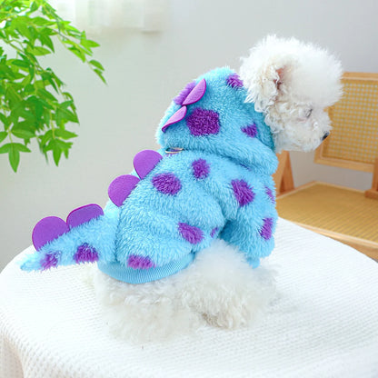 1PC Pet Clothing Dog Cat Autumn and Winter Thickened Warm Blue Dinosaur Hooded Coat With Drawstring Buckle For Small Medium Dogs - MyLootWare