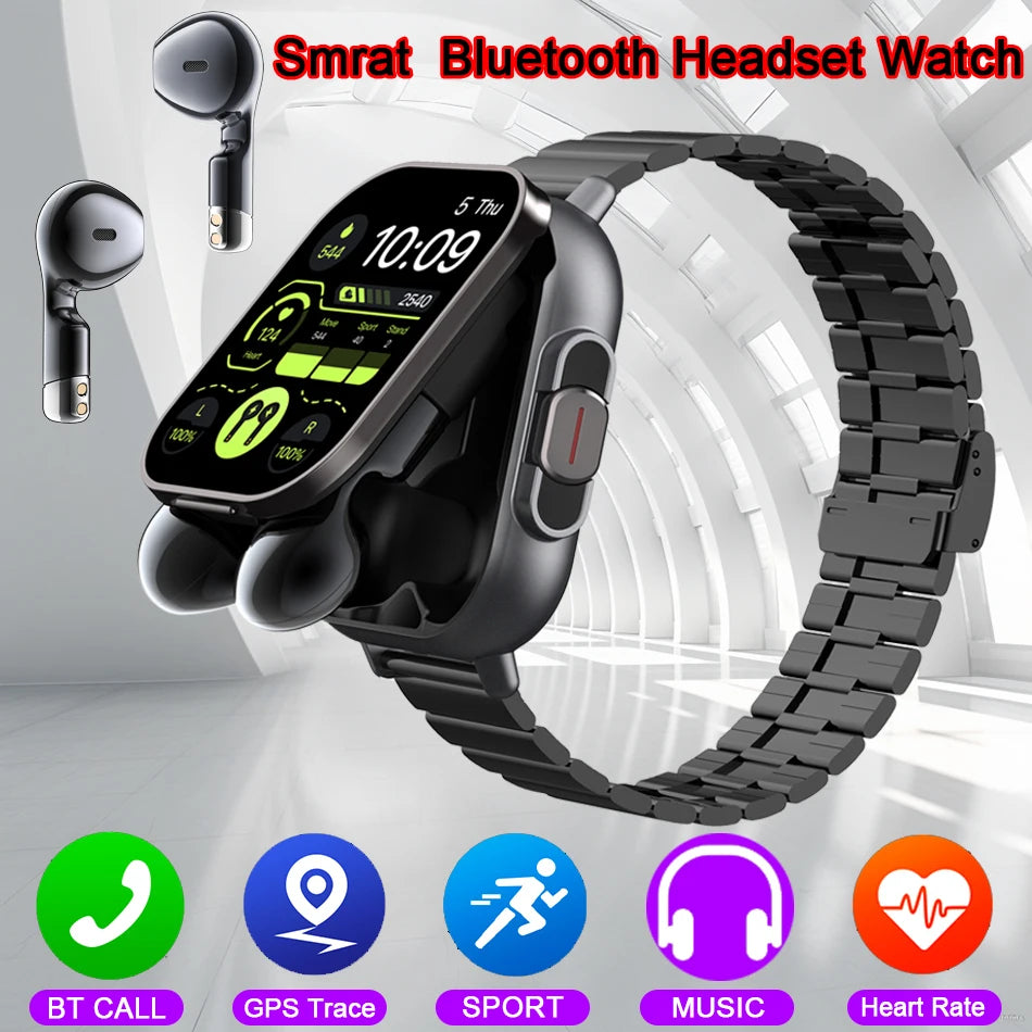 2024 Smart Watch 2 in 1 With Earphone Smartwatch Bluetooth Call Men Watch GPS Track Heart Rate Monitor Play Music SmartWatch - MyLootWare