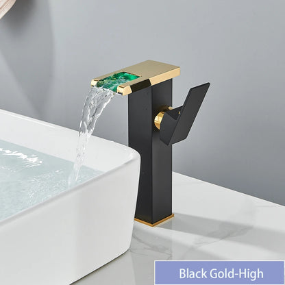 LED Bathroom Sink Faucet Brass Waterfall Faucet