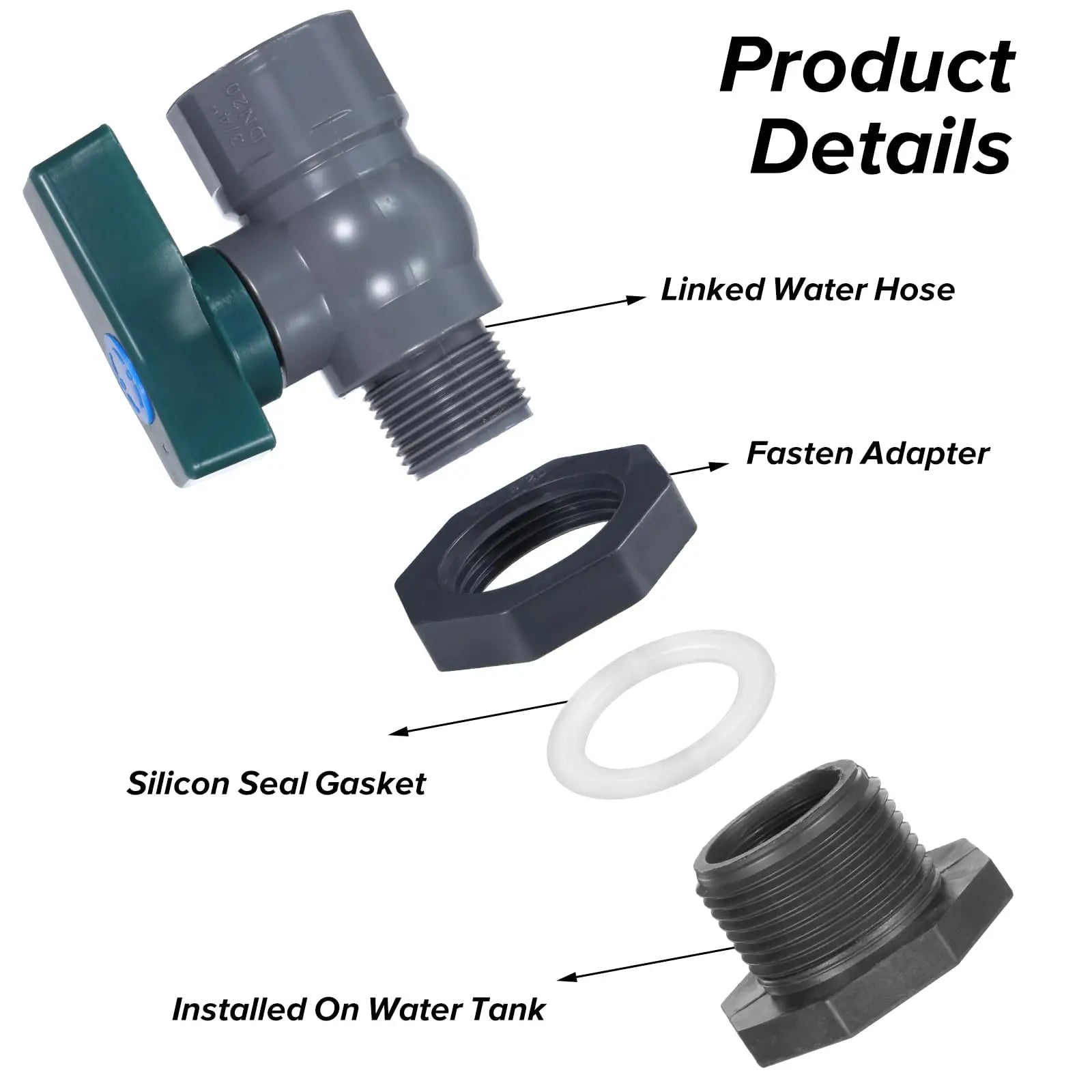1 Set, PVC Water Barrel Spigot Kit, Connector Drain Adapter With Inner Connection For Garden, Rain Barre, Garden Tool Supplies - MyLootWare