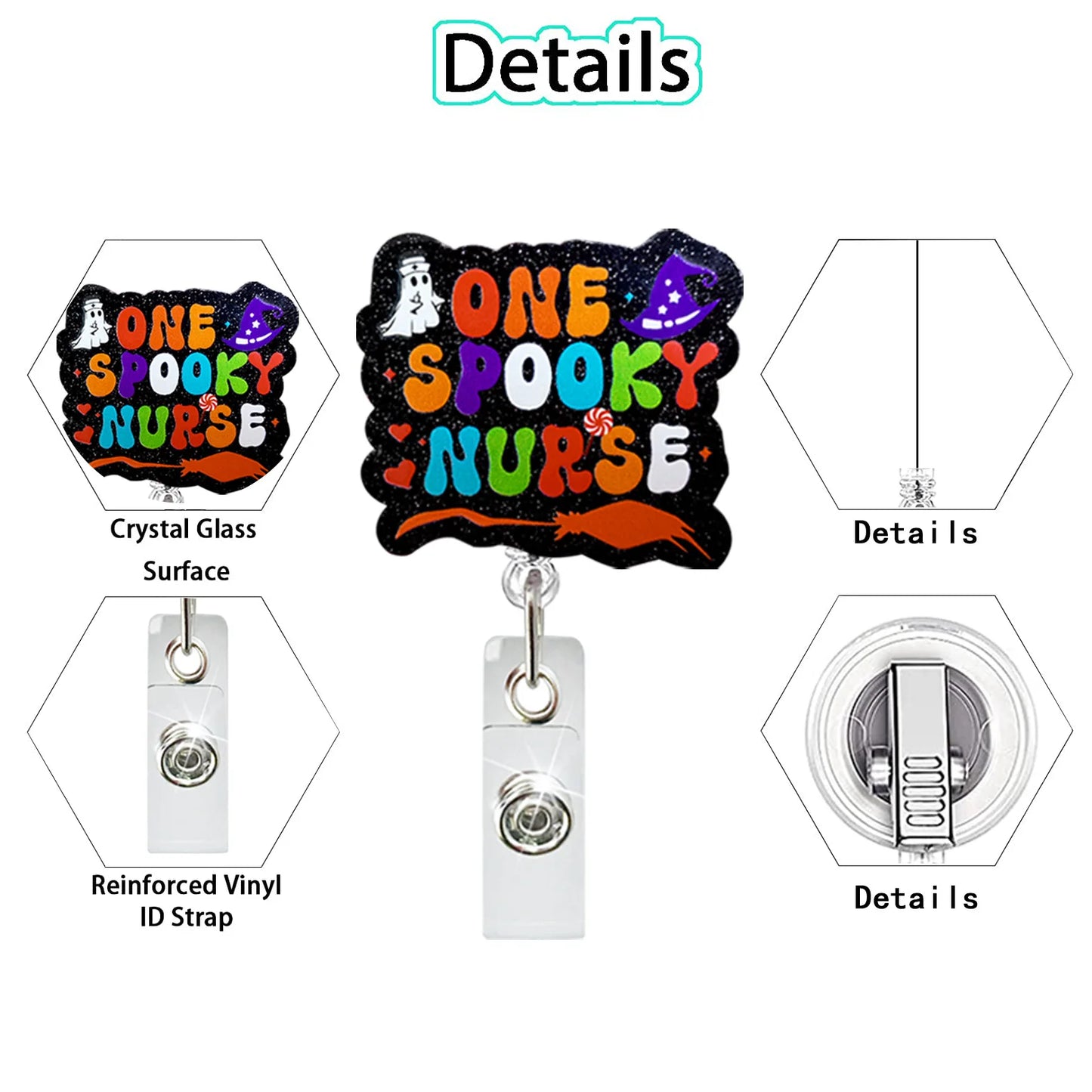 Acrylic Glitter Halloween Ghost Pumpkin Cat Retractable Badge Reel Rotating ID Badge Holder Crocodile Clip For Doctor And Nurse - MyLootWare