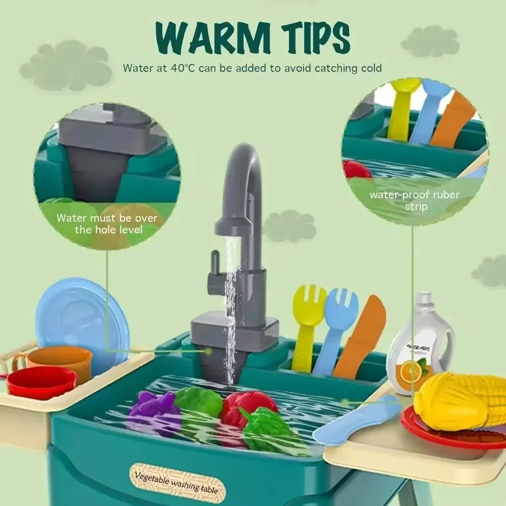 Children's Play At Home Toys Early Education Kitchen Simulation Electric Dishwashing Table Water Outlet Vegetable Washing Toys - MyLootWare