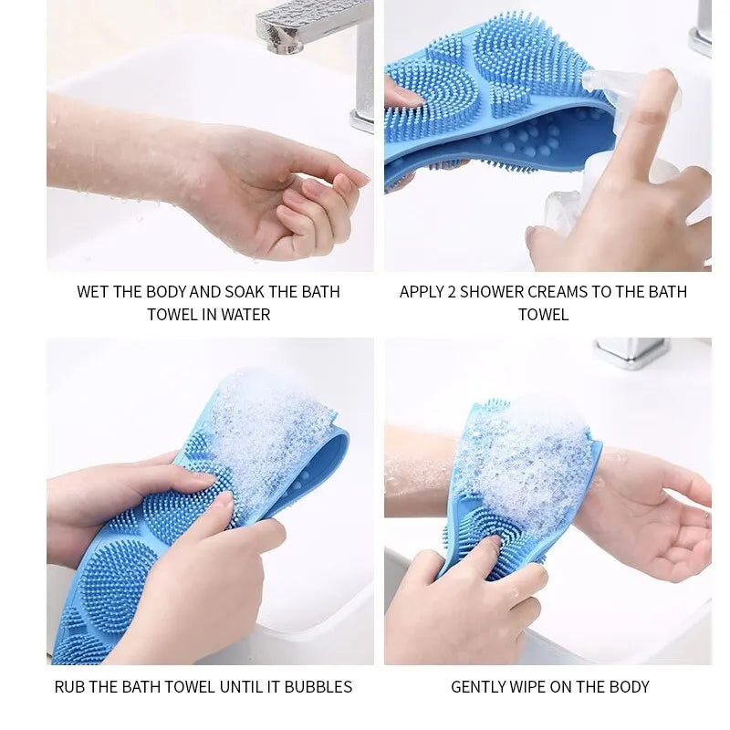 Bath Brush Double Sided Silicone Strong Back Scrubbing Towel Long Strip Belt Convenient Bath Cleaning Massage Brush - MyLootWare