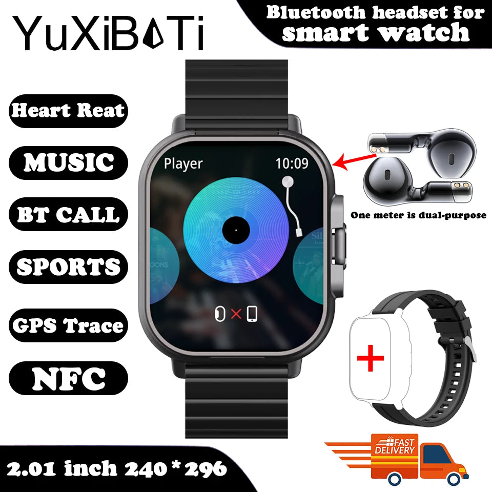 2024 Smart Watch 2 in 1 With Earphone Smartwatch Bluetooth Call Men Watch GPS Track Heart Rate Monitor Play Music SmartWatch - MyLootWare