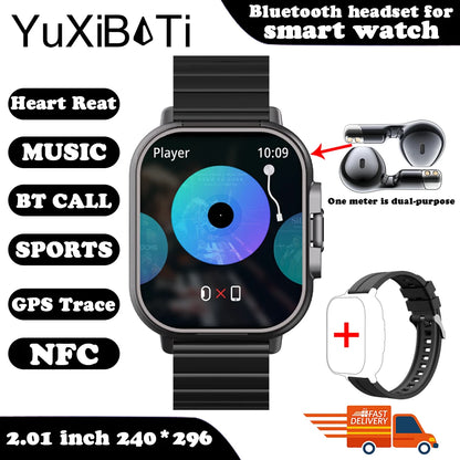 2024 Smart Watch 2 in 1 With Earphone Smartwatch Bluetooth Call Men Watch GPS Track Heart Rate Monitor Play Music SmartWatch - MyLootWare