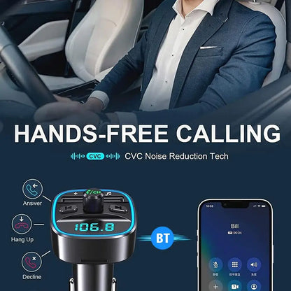 Car Adapter Bluetooth 5.0 Dual USB Port Charging Hands-free Calling Blue LED Light Fast Charging FM Transmitter Car Accessories - MyLootWare