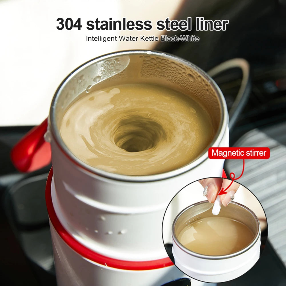420ml Portable Car Heating Cup Electric Kettle 304 LED Smart Temperature Control Warmer Stirring Cup Heating Bottle Mixing Cup - MyLootWare