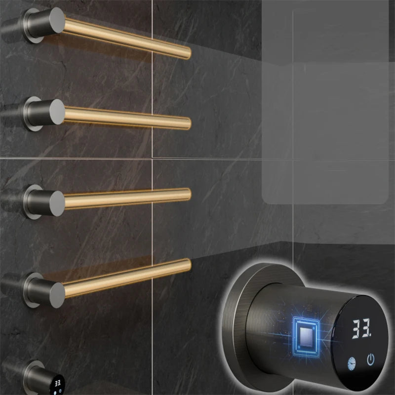 Bathroom Electric Heated Carbon Fiber Towel Rail Warmer Digital Display Temperature Time Control Smart Home Concealed Bar Dryer - MyLootWare