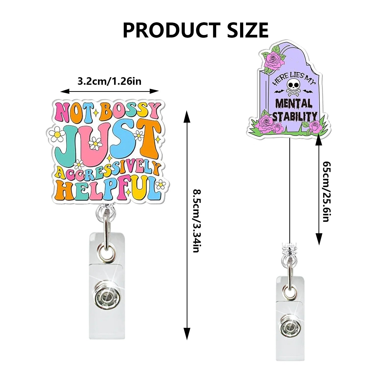 Acrylic English Badge Holder Clip Rotating Alligator Clip Retractable Badge Reel For Doctor Nurse Teacher Student Halloween Gift - MyLootWare