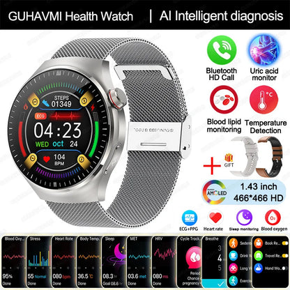 2025 New Nursing Grade Smart Watch Blood oxygen Blood Lipid Uric Acid ECG+PPG Body Temperature Bluetooth Call Health Smartwatch - MyLootWare