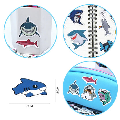10/100p Sharks Ocean Fish Kawaii Stickers Toys Cute Cartoon Decals For Kids DIY Laptop Scrapbook Stationery Fridge Funny Sticker - MyLootWare