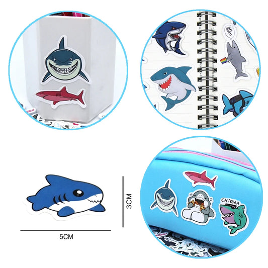 10/100p Sharks Ocean Fish Kawaii Stickers Toys Cute Cartoon Decals For Kids DIY Laptop Scrapbook Stationery Fridge Funny Sticker - MyLootWare