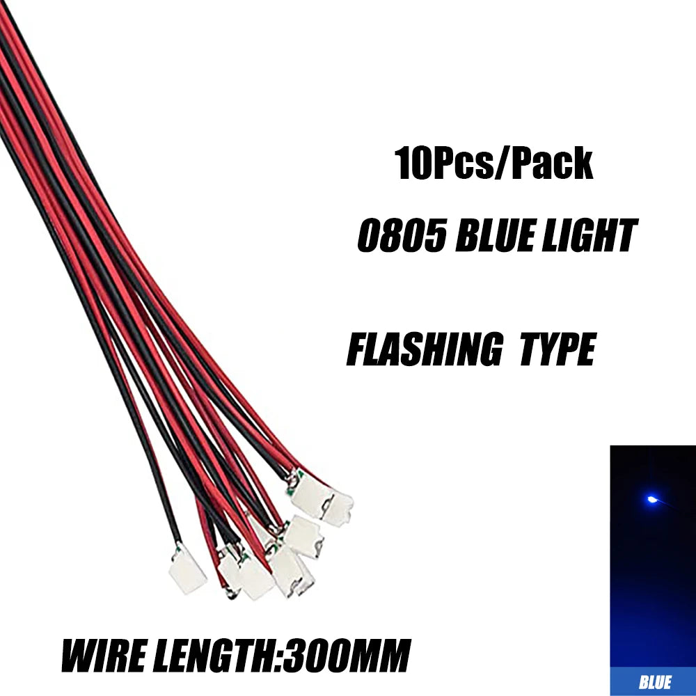 10pcs 0805 FLASHING LED SMD Lamp Wired Micro Litz Led Pre-soldered Chip Wired 30cm 3V Railway Model Toy Light DIY Leads Wires - MyLootWare
