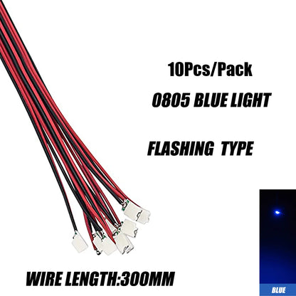 10pcs 0805 FLASHING LED SMD Lamp Wired Micro Litz Led Pre-soldered Chip Wired 30cm 3V Railway Model Toy Light DIY Leads Wires - MyLootWare