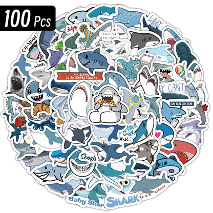 10/100p Sharks Ocean Fish Kawaii Stickers Toys Cute Cartoon Decals For Kids DIY Laptop Scrapbook Stationery Fridge Funny Sticker - MyLootWare