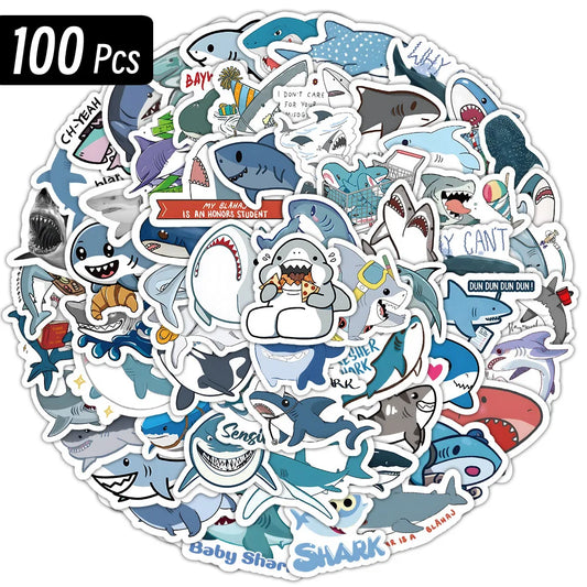 10/100p Sharks Ocean Fish Kawaii Stickers Toys Cute Cartoon Decals For Kids DIY Laptop Scrapbook Stationery Fridge Funny Sticker - MyLootWare