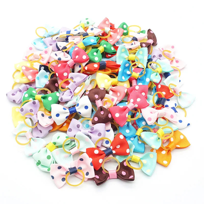100 Pieces Ribbon Pet Hair Accessories 121 Colors Cute Dog Hair Bows Elastic Rubber Band For Dogs Pet Hair Clips Yorkshire Gift - MyLootWare