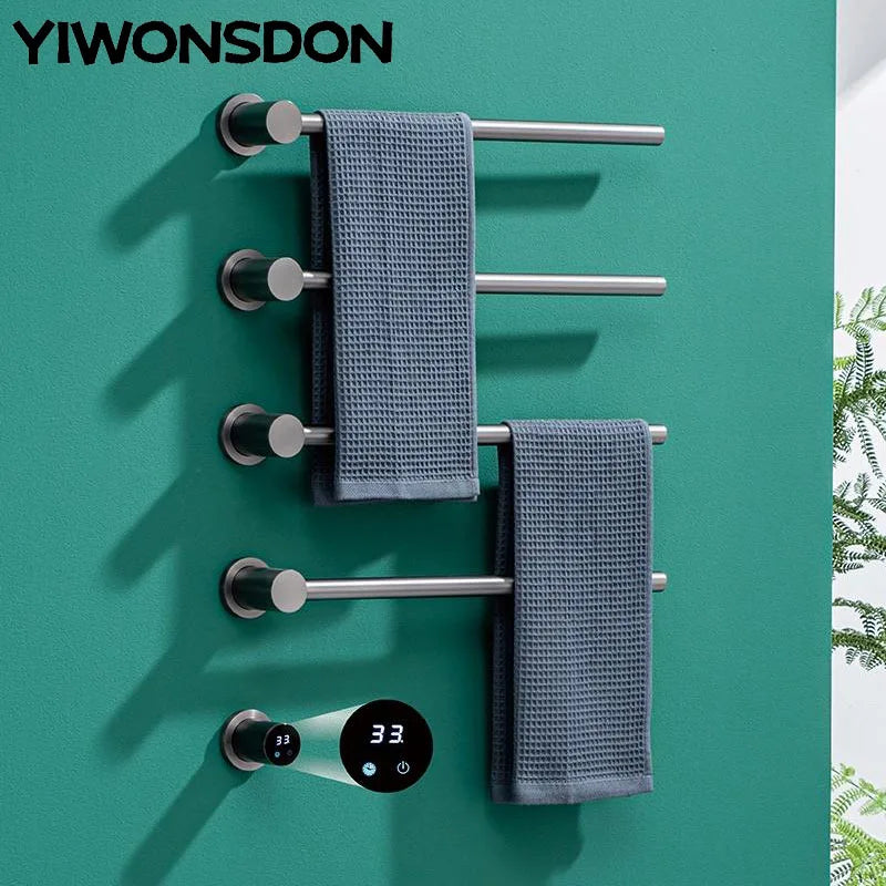 Bathroom Electric Heated Carbon Fiber Towel Rail Warmer Digital Display Temperature Time Control Smart Home Concealed Bar Dryer - MyLootWare