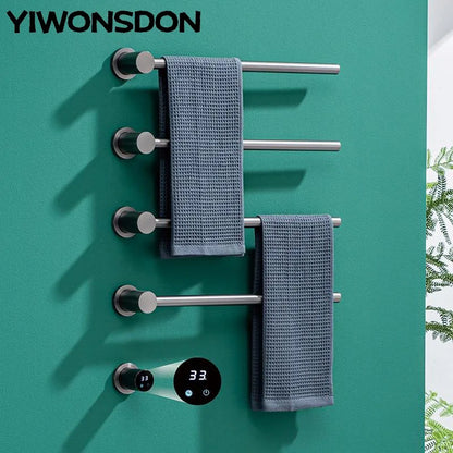 Bathroom Electric Heated Carbon Fiber Towel Rail Warmer Digital Display Temperature Time Control Smart Home Concealed Bar Dryer - MyLootWare
