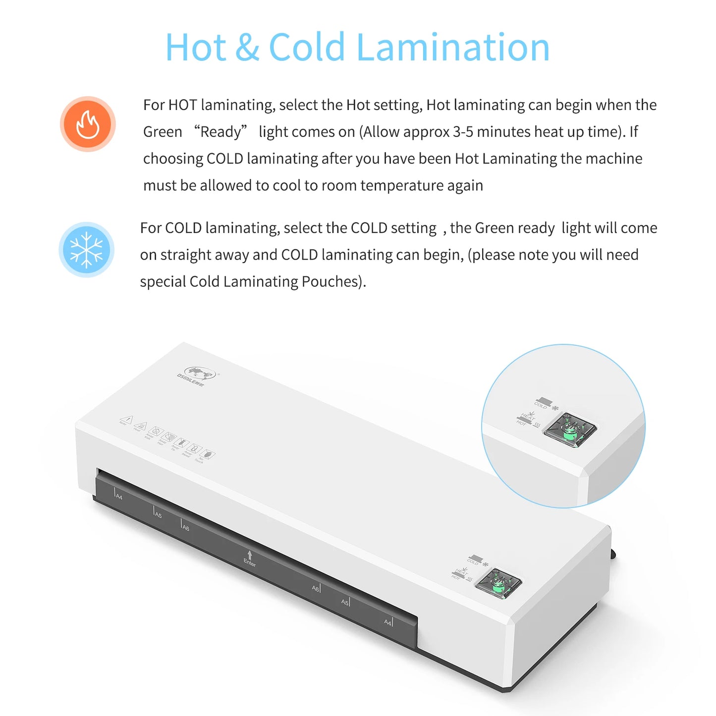A4 Laminator Machine Hot and Cold Lamination 2 Roller System 9 inches Width Laminator Suitabe for A4/A5/A6 Laminating Pouches - MyLootWare