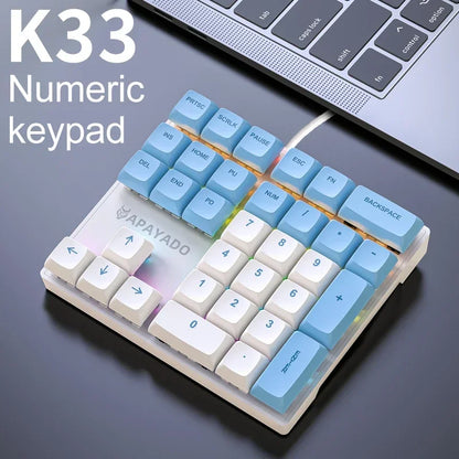 33 Key Wired Mechanical Numeric Keypad with Multi-color Lights Suitable for Finance, Business, Laptop Numeric Keyboard - MyLootWare