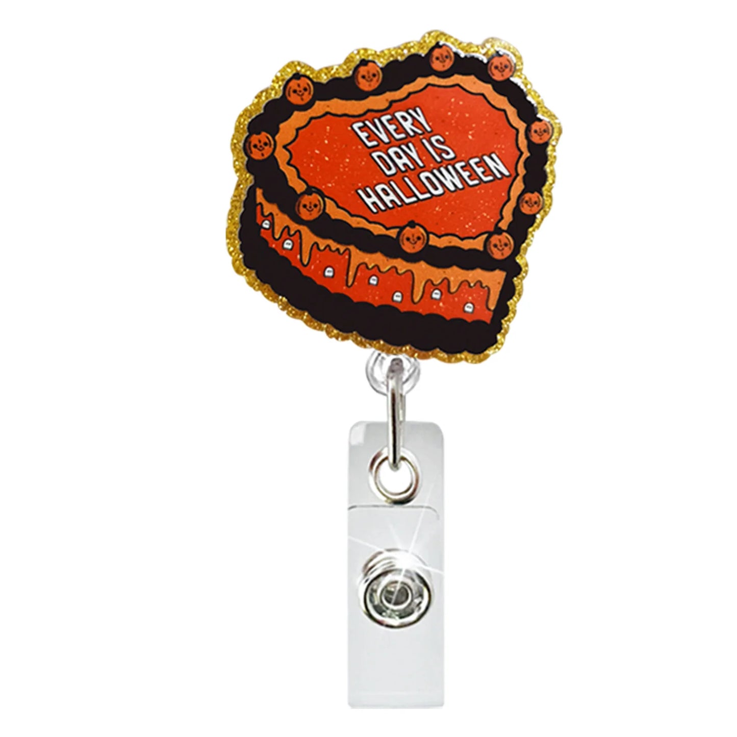 Acrylic Glitter Halloween Ghost Pumpkin Cat Retractable Badge Reel Rotating ID Badge Holder Crocodile Clip For Doctor And Nurse - MyLootWare
