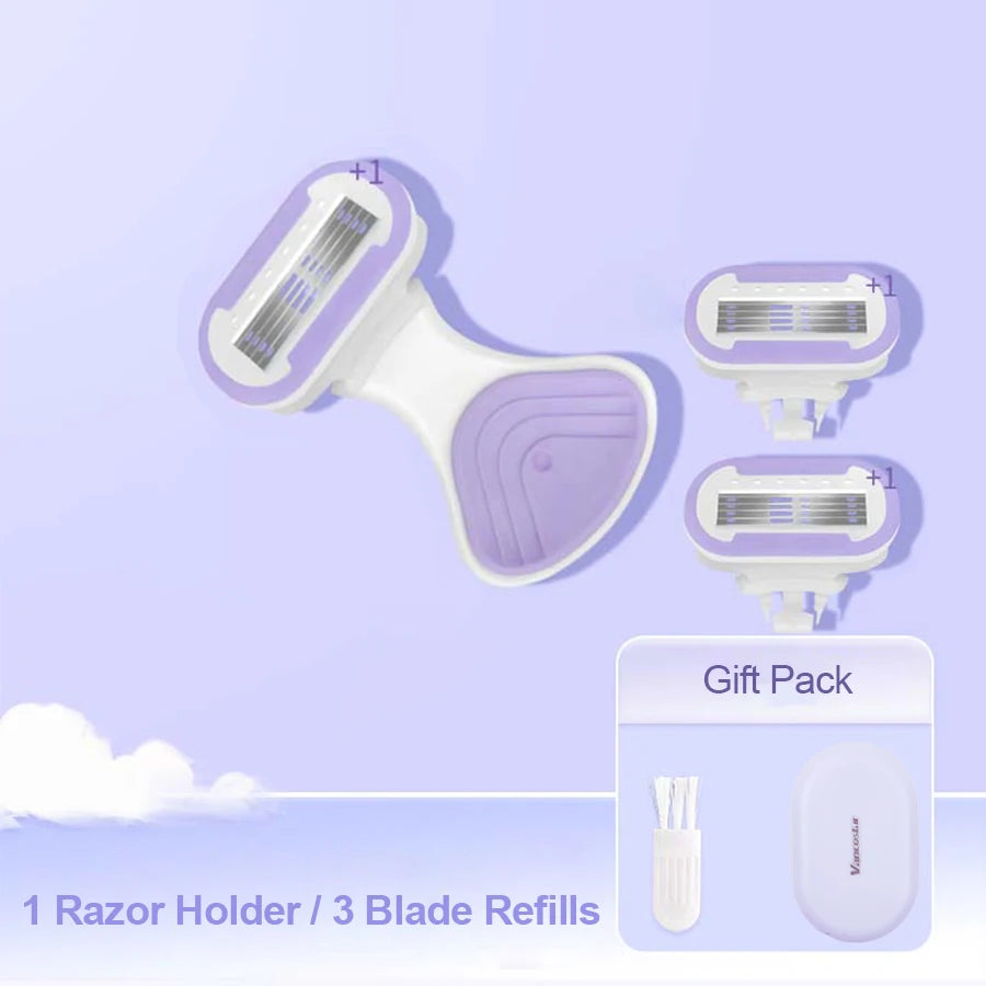 5 Blades Razor for Sensitive Skin Replaceable Refill Floating on Skin Non-slip Handle Lubricating Bar Trimmer Hair Shaver - MyLootWare