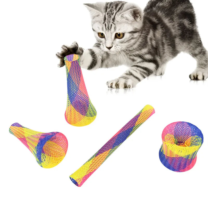 Cat Toys Colorful Spring Hose Kitten Grinding Claw Telescopic Spring Chew Toy Pet Interactive Training Chase Toys Pet Supplies - MyLootWare