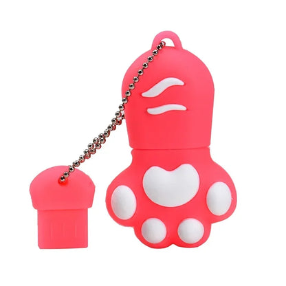 Cartoon Cat Paw Pen Drive 64GB Free Key Chain Pendrive 32GB Red USB Flash Drive 16GB 8GB 4GB Cute High-speed Memory Stick 128GB - MyLootWare