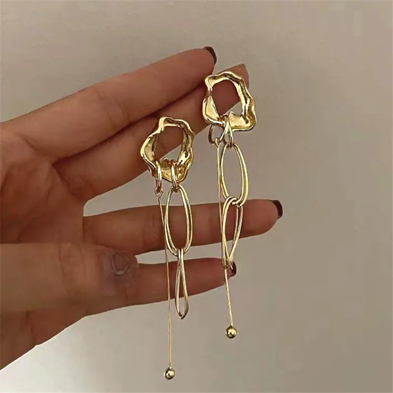 XIALUOKE Metal Irregular Long Tassel Earrings For