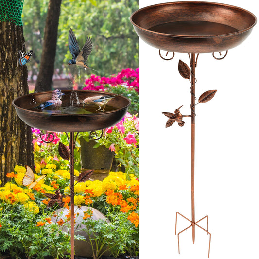 32 Inches Garden Birdbath Sturdy Iron Outdoor Bird Bath for Outside Vintage Standing Birdbath Bowl for Outdoor Garden Patio Yard - MyLootWare