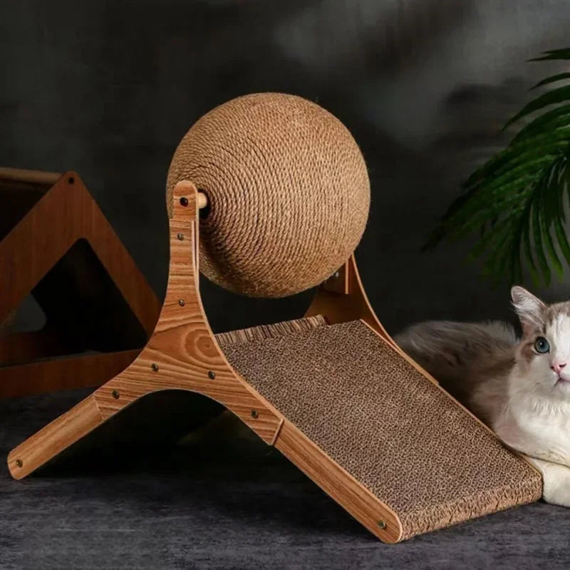 Wooden Cat Scratching Ball 2 In 1 Cat Scratcher