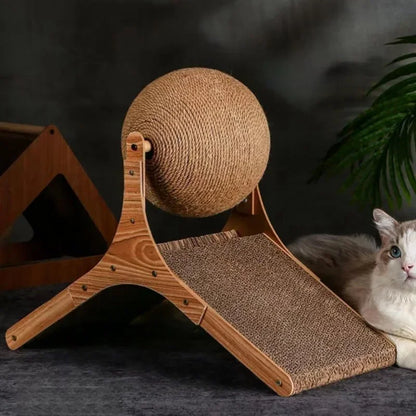 Wooden Cat Scratching Ball 2 In 1 Cat Scratcher