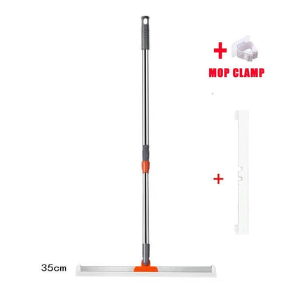 مكشطة أرضيات من السيليكون بمقبض طويل قابل للسحب، وفرشاة أرضيات تمتص الماء، وشريط تنظيف زجاج النوافذ متعدد الوظائف