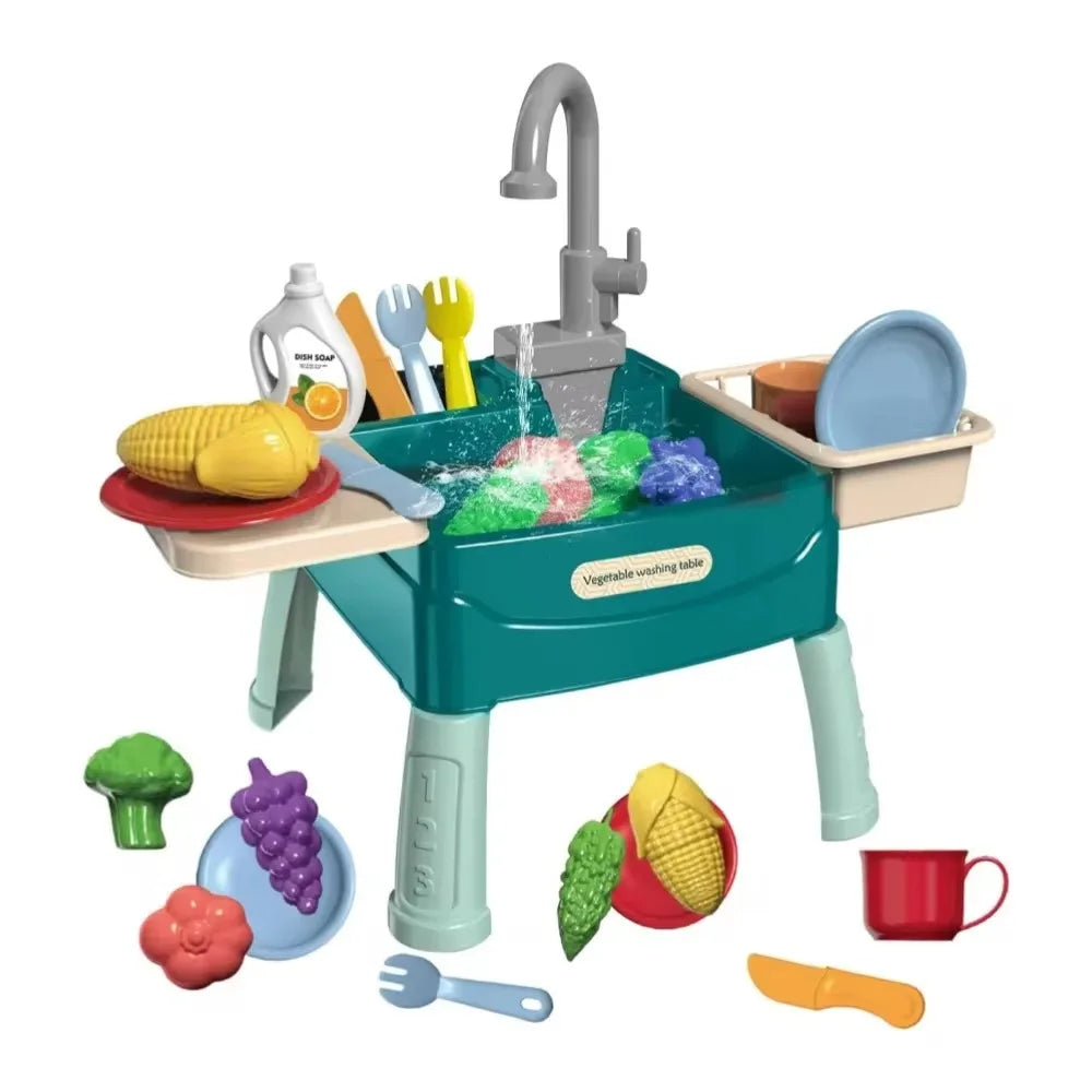 Children's Play At Home Toys Early Education Kitchen Simulation Electric Dishwashing Table Water Outlet Vegetable Washing Toys - MyLootWare