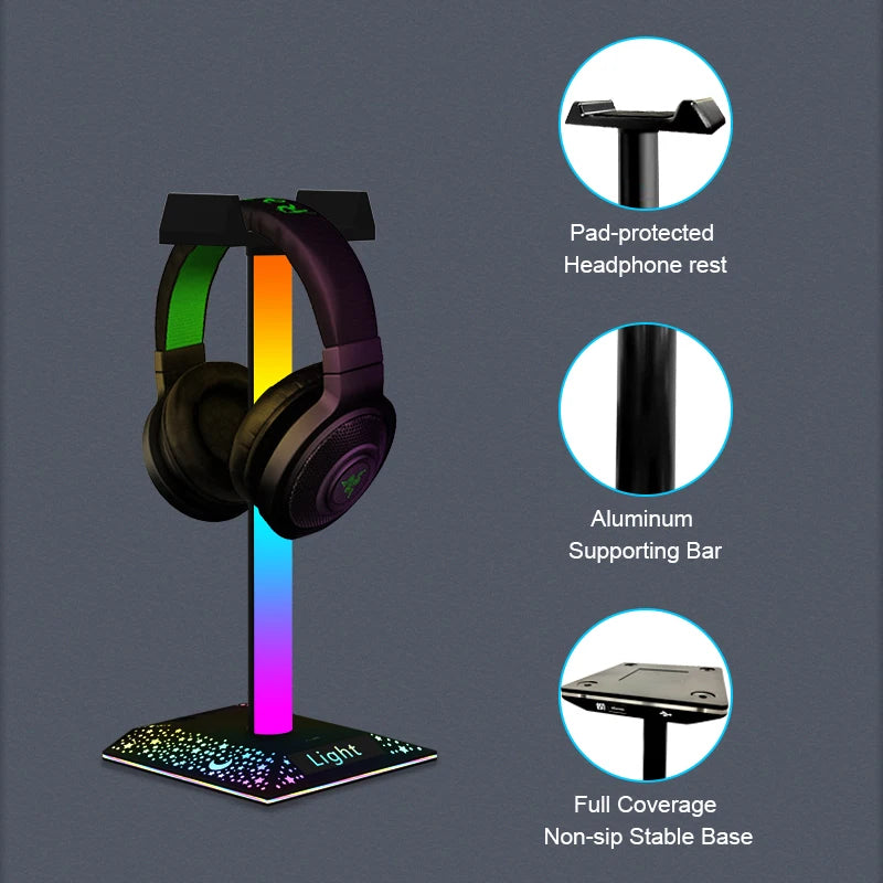 USB LED Lights Gaming Headset Stand RGBIC Lights
