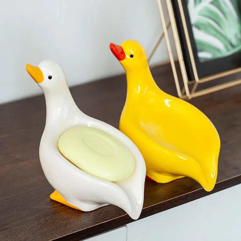 Ceramics Soap Dish Duck Shaped Storage Self-Draining Soap Rack Shower Bathroom Kitchen Tub Sink Tray Bracket Bathroom - MyLootWare